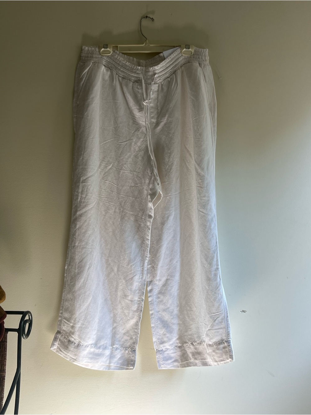 NWT LANE BRYANT WHITE SMOCKED LINEN BLEND PANTS 18 20 WIDE LEG